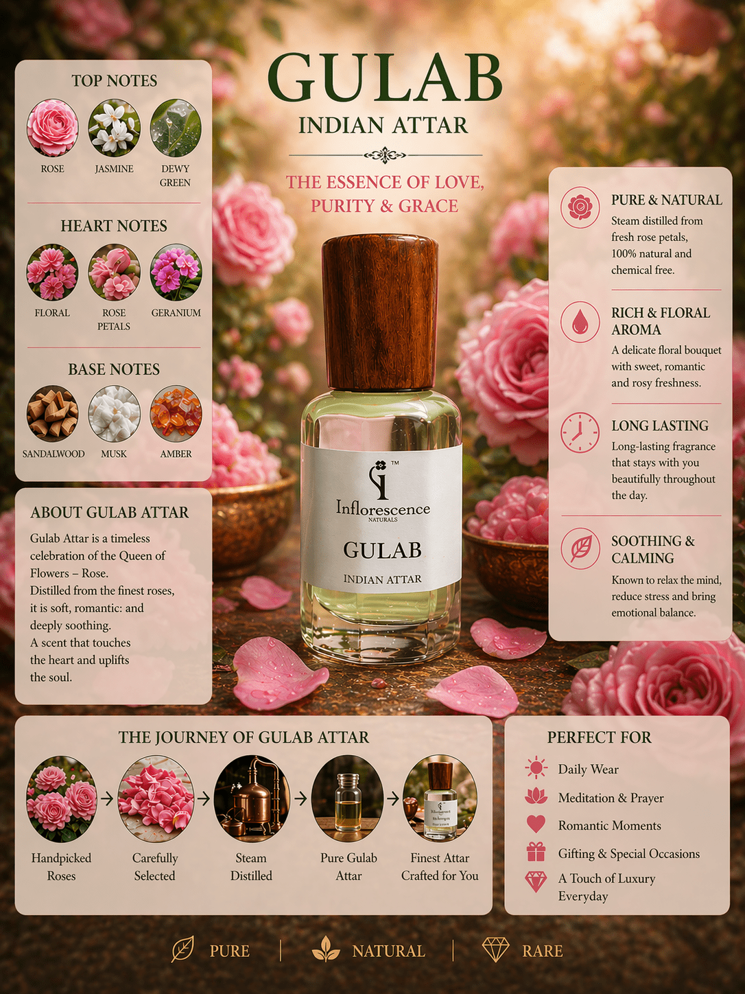 Gulab | Rose | Pure Indian Attar - Inflorescence Naturals