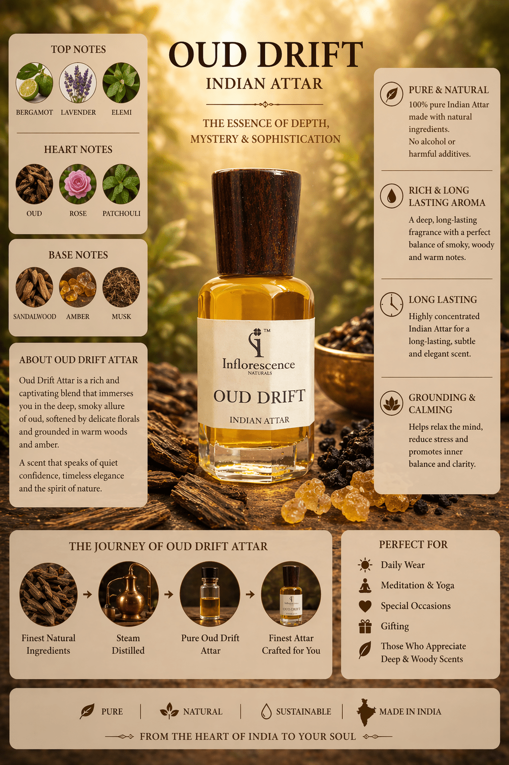 Oud Drift | Pure Indian Attar - Inflorescence Naturals