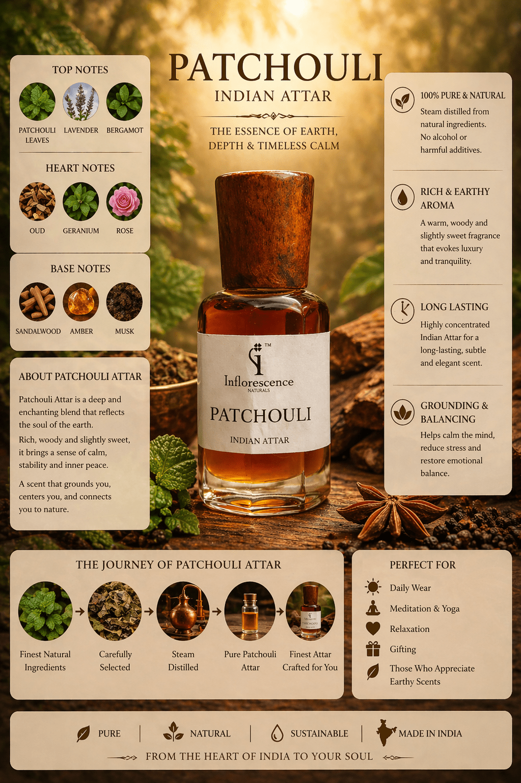 Patchouli | Pure Indian Attar - Inflorescence Naturals