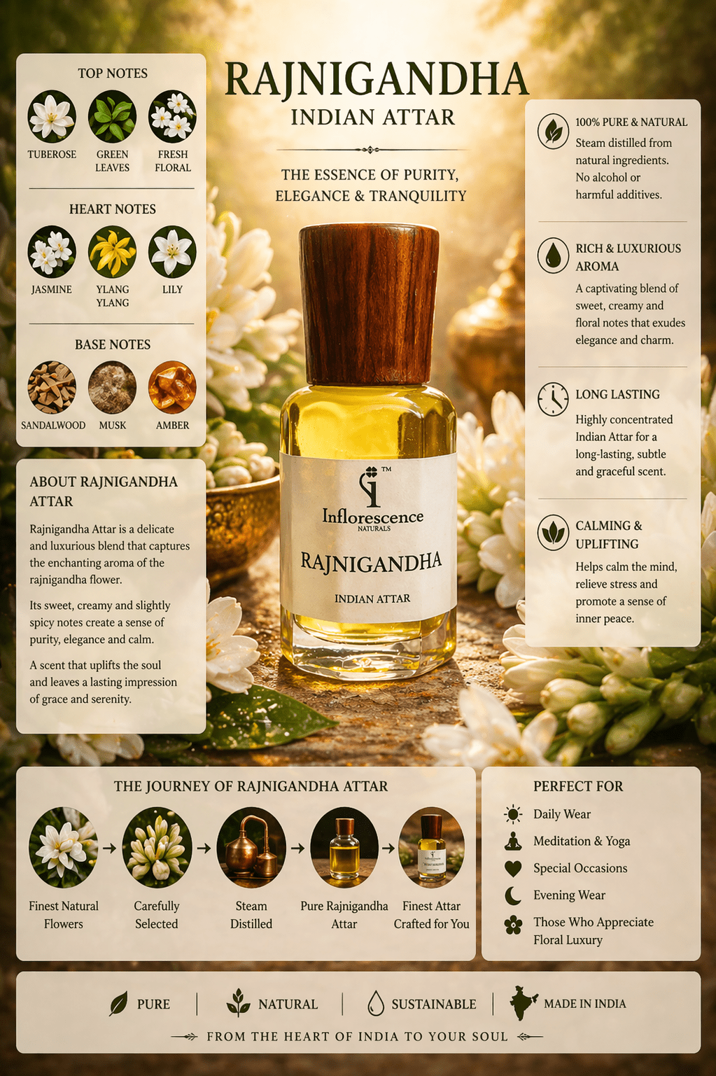 Rajnigandha | Tuberose | Pure Indian Attar - Inflorescence Naturals